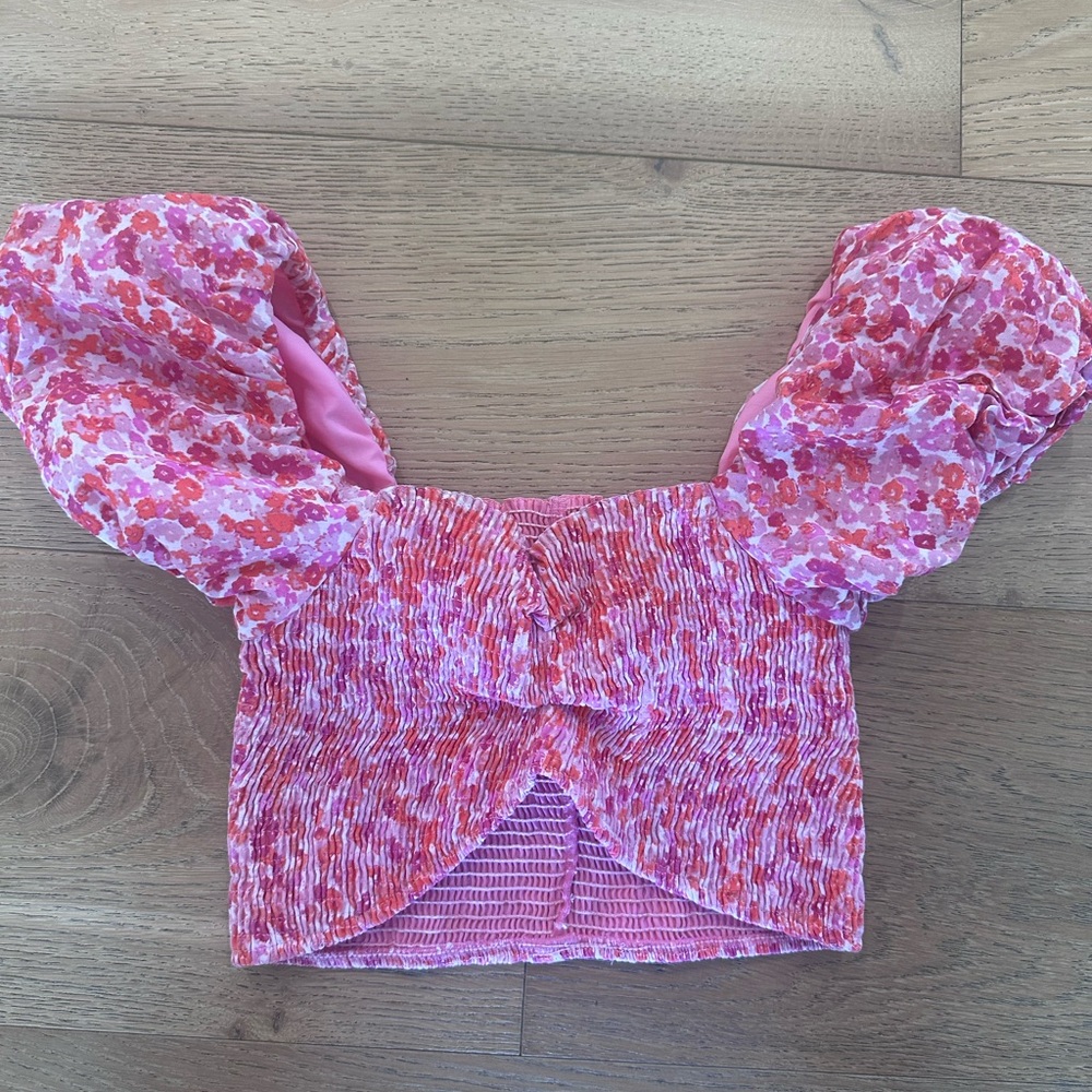 Pink Floral Puff Sleeve Top